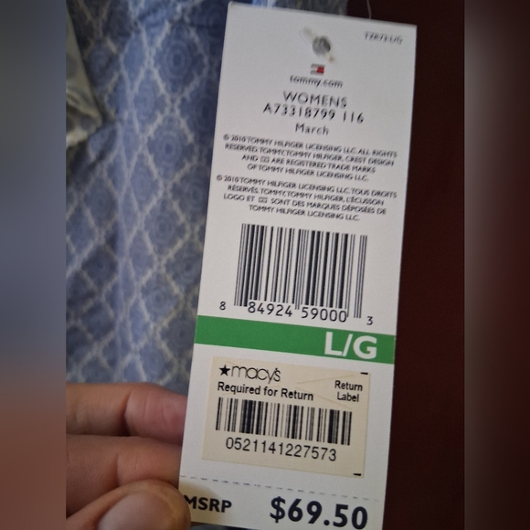 Tommy Hilfiger Cream and Blue Patterned Top - Picture 3 of 5